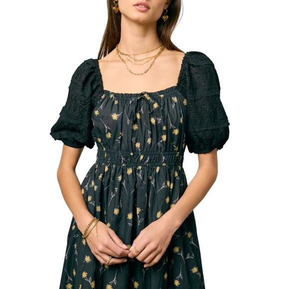 NWT Bohme Black Floral Rebekah Midi Dress - Picture 2 of 9